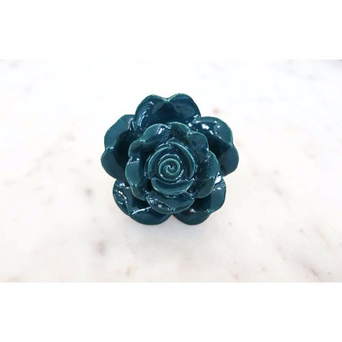 Forest Green Ceramic Rose Dresser Knob from India Forest Green Ceramic Rose Dresser Knob from India