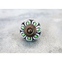 Pea Green Ceramic Floral Dresser Knob