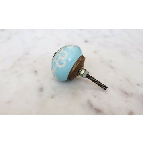 Sky Blue Etched Ceramic Drawer Knob from India