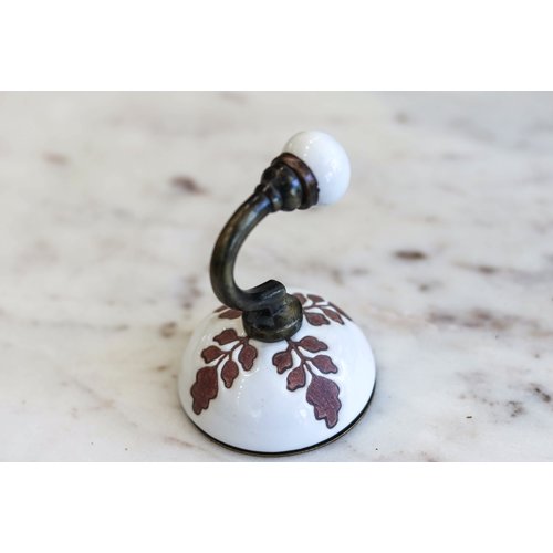 Brown Leaf Cut Etched Ceramic wall Hook from India Brown Leaf Cut Etched Ceramic wall Hook from India