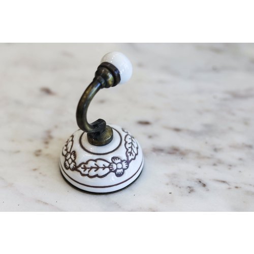 White with Brown Leaf Ceramic Wall Hook from India White with Brown Leaf Ceramic Wall Hook from India