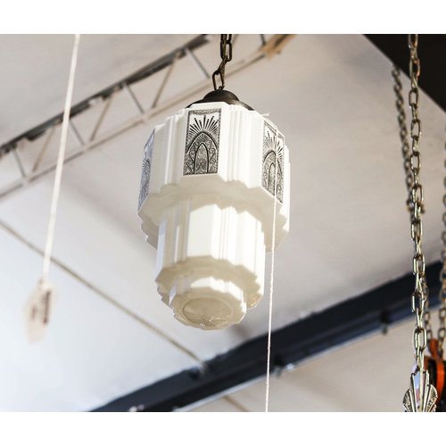 Pendant Light with Art Deco Skyscraper Globe Pendant Light with Art Deco Skyscraper Globe