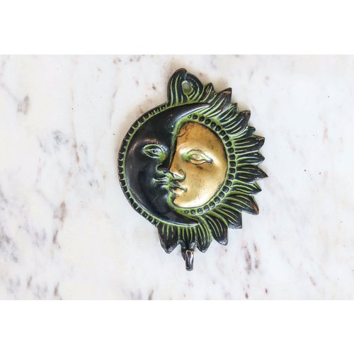 Brass Sun and Moon Wall Hook from India