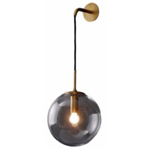 Modern Brass Dangling Sconce Light with Smoke Grey Glass Globe