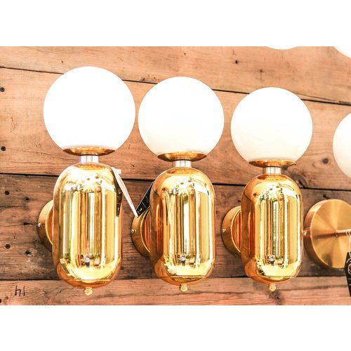 Modern Brass Indoor Sconce Light with Milk White Glass Globe Modern Brass Indoor Sconce Light with Milk White Glass Globe