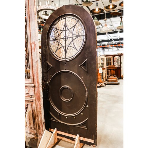 Large Arch Top Door with Round Leaded Glass Light Large Arch Top Door with Round Leaded Glass Light