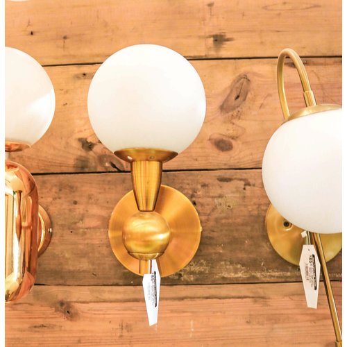 Modern Brass Indoor Sconce Light with Milk White Glass Globe Modern Brass Indoor Sconce Light with Milk White Glass Globe