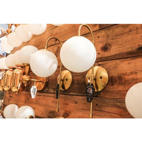 Modern Brass Indoor Sconce Light with Milk White Glass Globe Modern Brass Indoor Sconce Light with Milk White Glass Globe