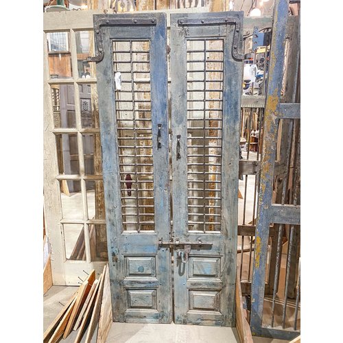Pair of Blue Indian Windows with Iron Bars