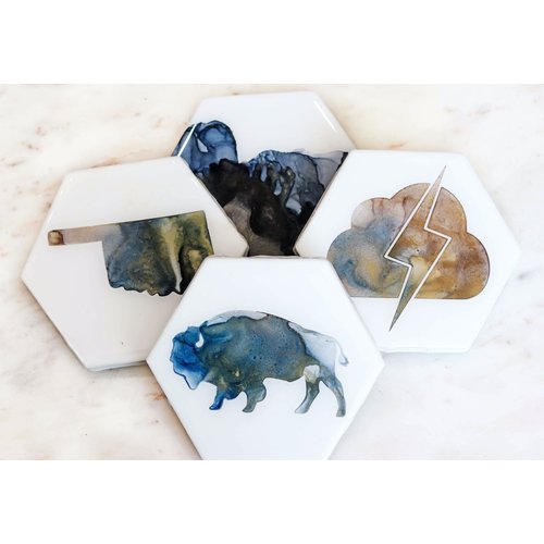 Coaster 4 Pack - Bison Inverted Oklahoma Set Coaster 4 Pack - Bison Inverted Oklahoma Set