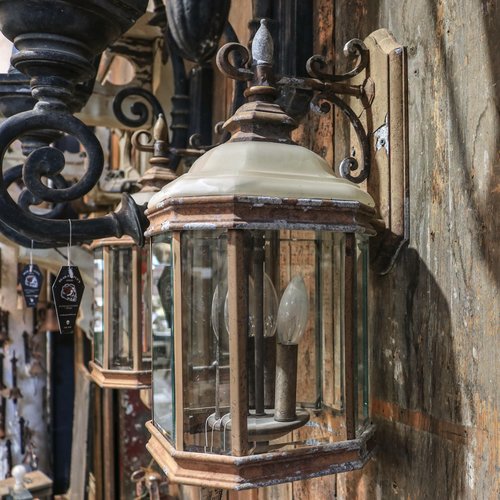 Pair of Sconce Lights with Stained and Beveled Glass Pair of Sconce Lights with Stained and Beveled Glass