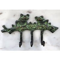 Two Bronze Patina Green Frogs Hook from India