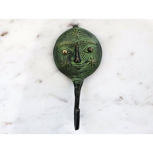 Brass Tribal Face with Patina Wall Hook from India