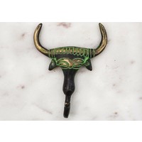 Bronze Tribal Bull Face Wall Hook from India