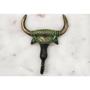 Bronze Tribal Bull Face Wall Hook from India