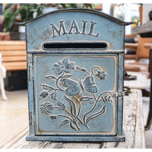 Embossed Tin Mail Box Distressed Blue Embossed Tin Mail Box Distressed Blue