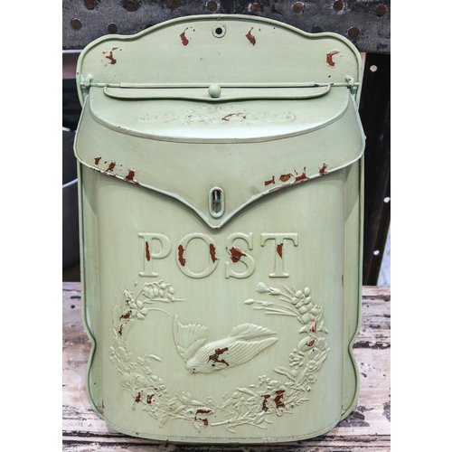 Embossed Tin Post Box Distressed Aqua Embossed Tin Post Box Distressed Aqua