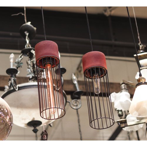 Industrial Cement and Iron Pendant Light with Cylinder Cage Industrial Cement and Iron Pendant Light with Cylinder Cage