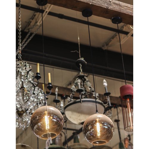 Industrial Pendant Light with Smokey Grey Glass Globe Industrial Pendant Light with Smokey Grey Glass Globe