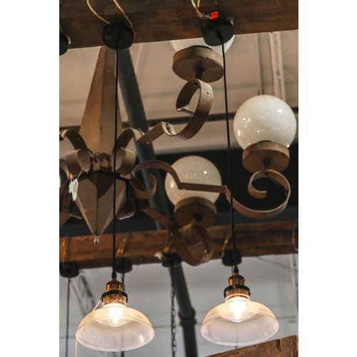 Black and Brass Industrial Pendant Light with Glass Shade