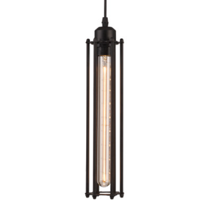 Black Industrial Pendant Light with Cylinder Cage