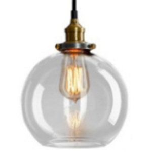 Black and Brass Industrial Pendant Light with Glass Ball Shade