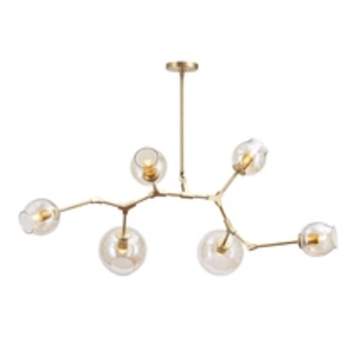 Post Modern Chandelier with Amber Glass Globes