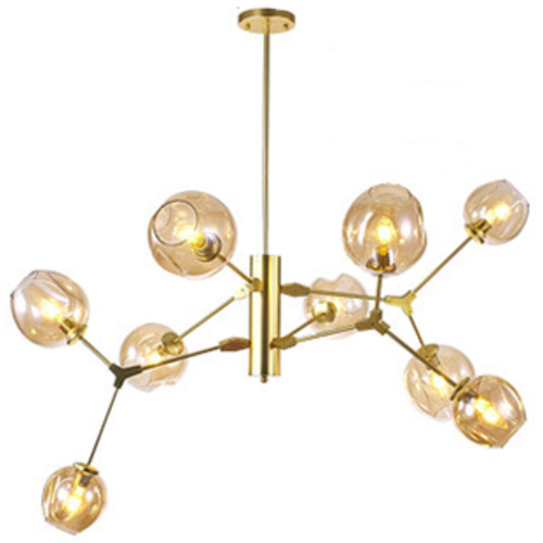 Post Modern Chandelier with Amber Glass Globes Post Modern Chandelier with Amber Glass Globes