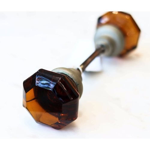 Octagonal Amber Glass knob Pair Octagonal Amber Glass knob Pair