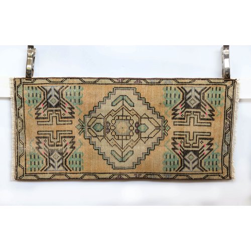 Handmade Vintage Turkish Kilim - Tan + Blue Handmade Vintage Turkish Kilim - Tan + Blue