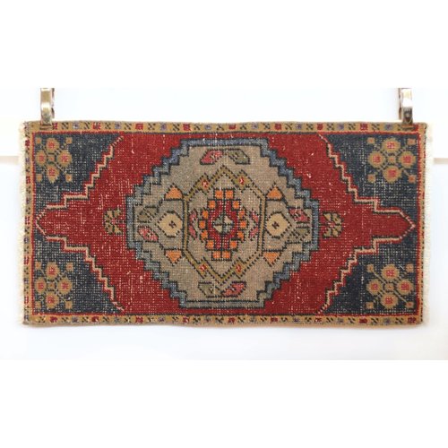 Handmade Vintage Turkish Kilim - Red + Teal Handmade Vintage Turkish Kilim - Red + Teal