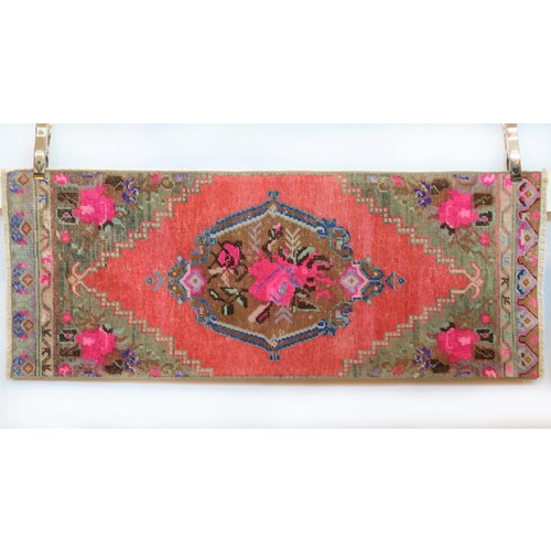 Handmade Vintage Turkish Kilim -Pink + Brown Handmade Vintage Turkish Kilim -Pink + Brown