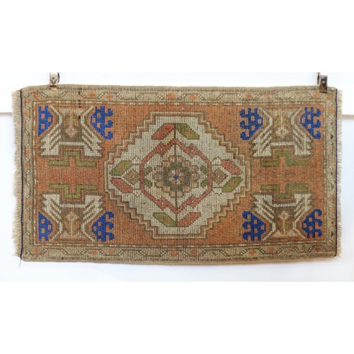 Handmade Vintage Turkish Kilim - Peach + Blue Handmade Vintage Turkish Kilim - Peach + Blue