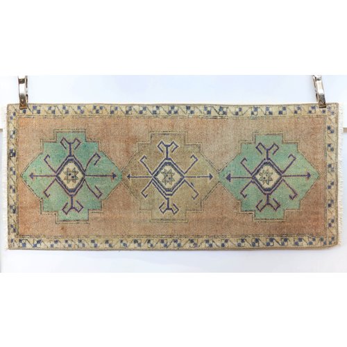 Handmade Vintage Turkish Kilim - Blue + Tan Handmade Vintage Turkish Kilim - Blue + Tan