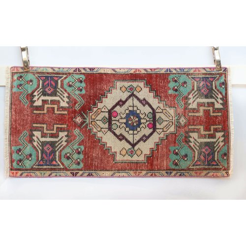 Handmade Vintage Turkish Kilim - Blue + Red Handmade Vintage Turkish Kilim - Blue + Red