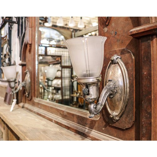 Pair of Art Nouveau Nickel Plated Sconce Lights Pair of Art Nouveau Nickel Plated Sconce Lights