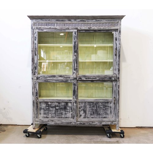 Indian Teak Wood Display Cabinet with Ornate Tile