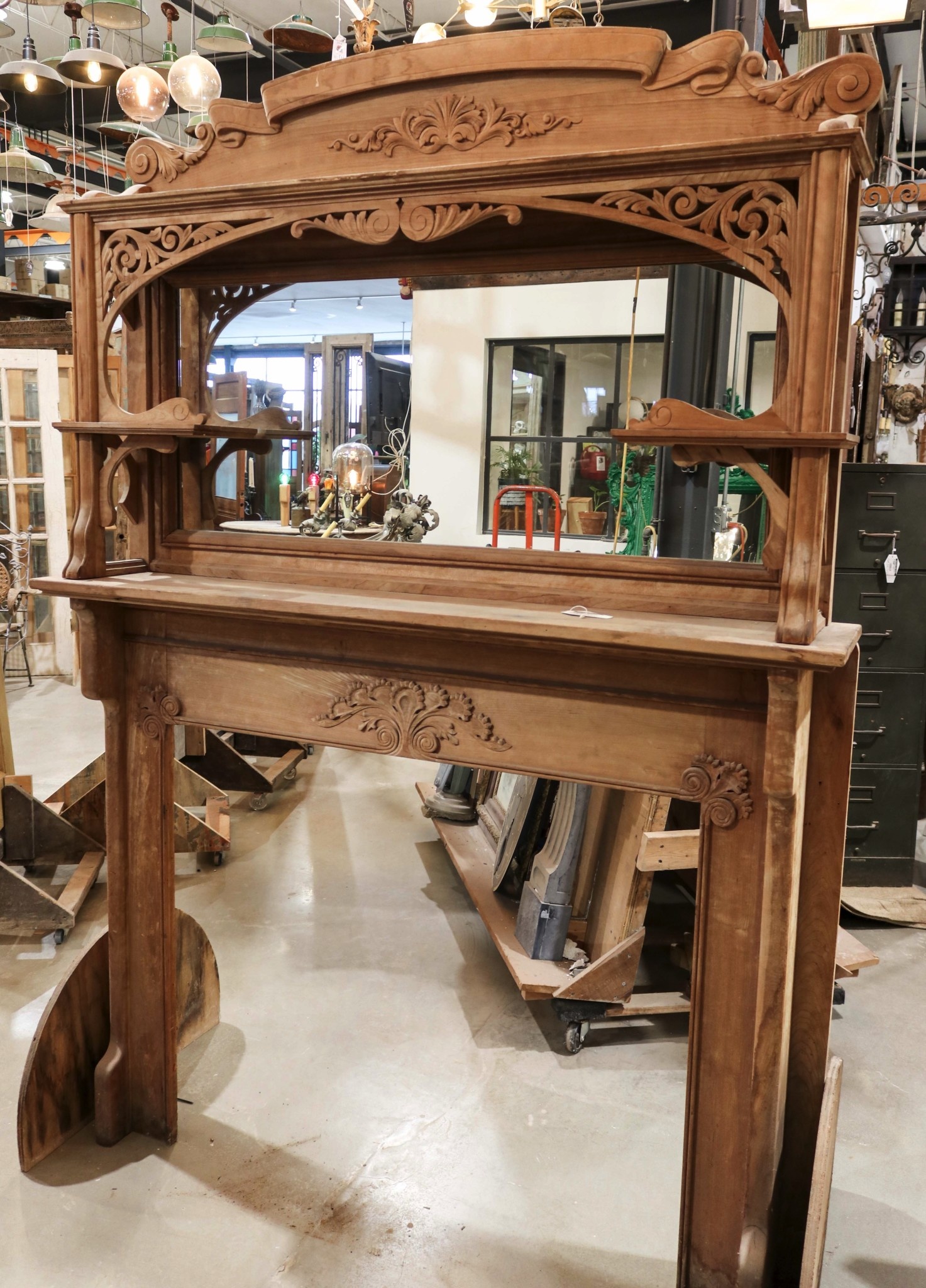 Antique wood 3 mantel dresser wall mirror french art deco -  Portugal