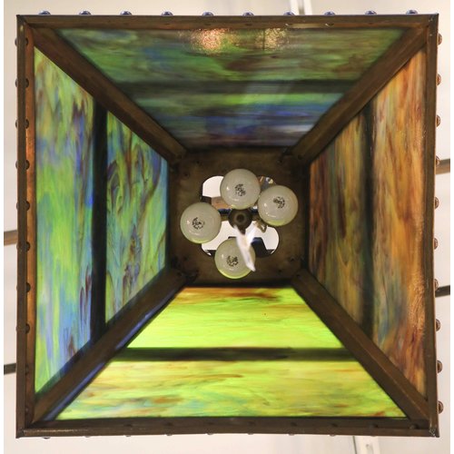 Hanging Light with Green and Yellow Stained Glass Hanging Light with Green and Yellow Stained Glass