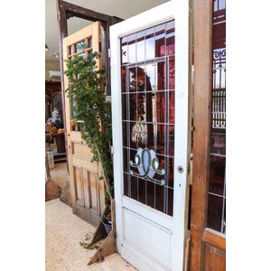 1 Panel Wooden Door with Light Purple Stained Glass