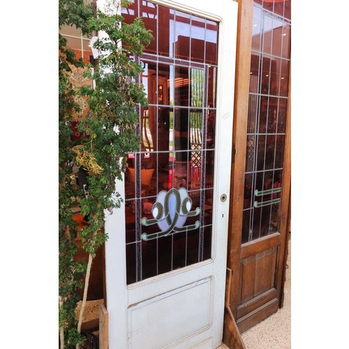 1 Panel Wooden Door with Light Purple Stained Glass