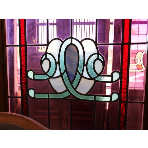 1 Panel Wooden Door with Light Purple Stained Glass