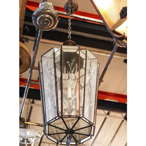 Large Hanging Light with Glass Shade