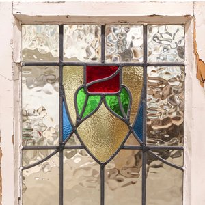 English Stained Glass- Yellow Shield With Leaves