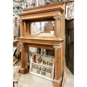 1935 Oak Natural Wood Mantel with Mirror