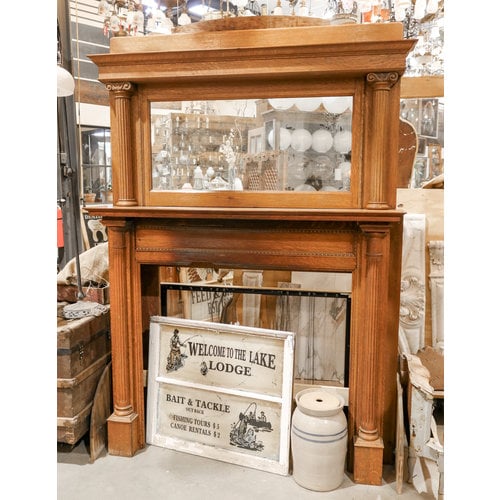 1938 Oak Mantel with Mirror