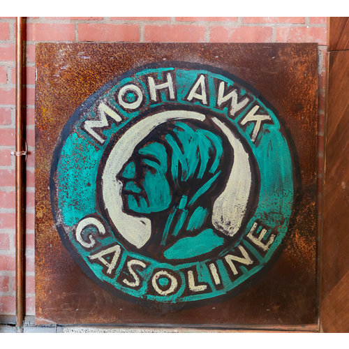 Mohawk Gasoline Painted Metal Sign from St Louis Mohawk Gasoline Painted Metal Sign from St Louis