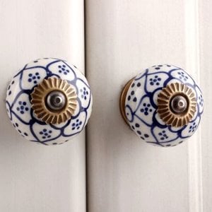 Blue Poinsettia Flower Cabinet Knob