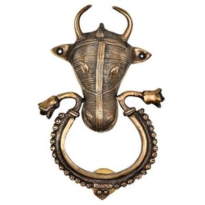 Decorative Tribal ox Head Bull Brass Flower Carved Door knocker