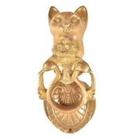 Large Brass Cat and Peacock Door Knocker from India
